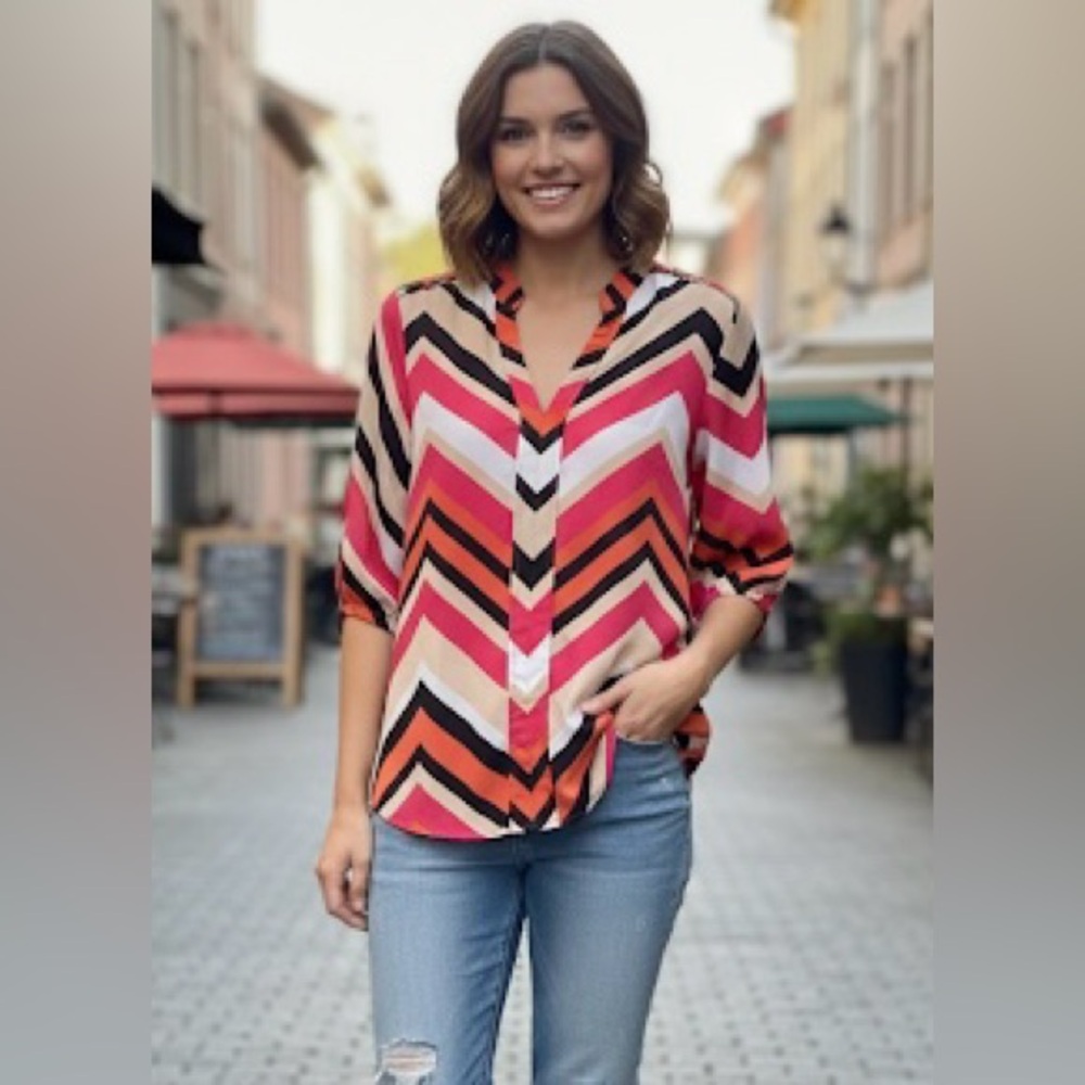 NY Collection Multicolor Chevron Print Blouse (NWT)
